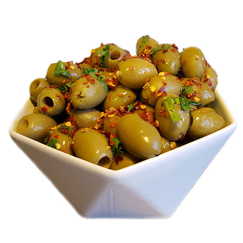 Chili marinated olives